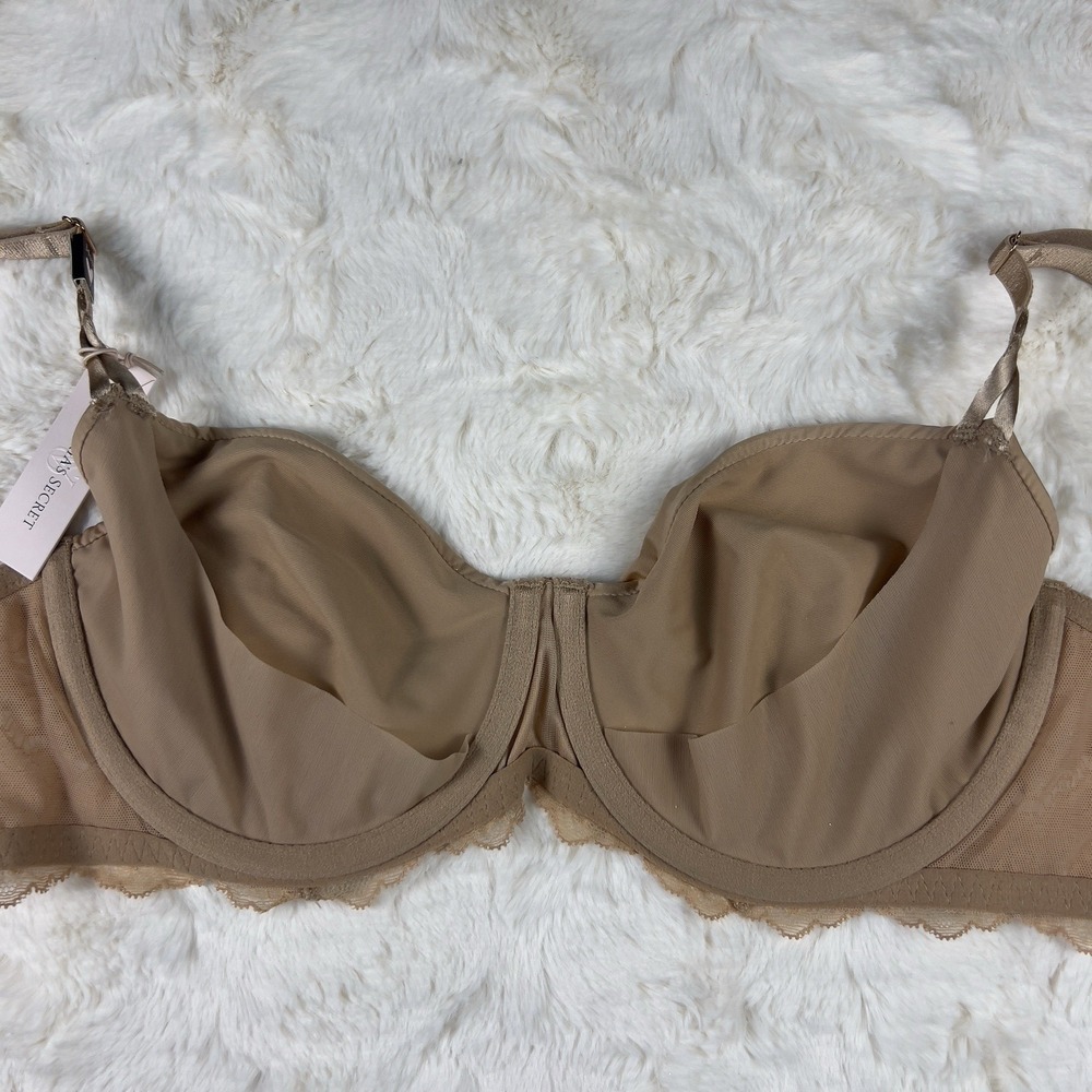 Victoria's Secret Dream Angels Unlined Smooth Lace Balconette Bra Beige 32C NWT - Picture 5 of 8